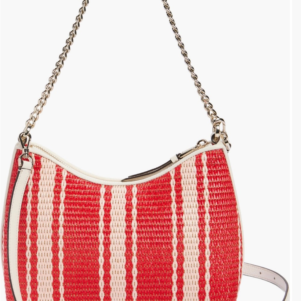 New Kate Spade Zippy Beach Chair Striped Heirloom Straw with Pebble Leather trim